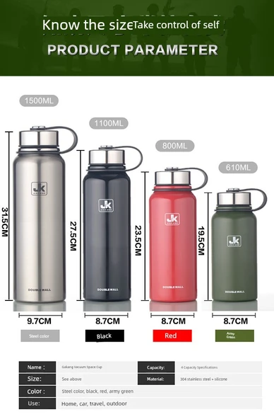 Paslanmaz Çelik Termal Kamp Termosu - Kırmızı 0.65L - 4