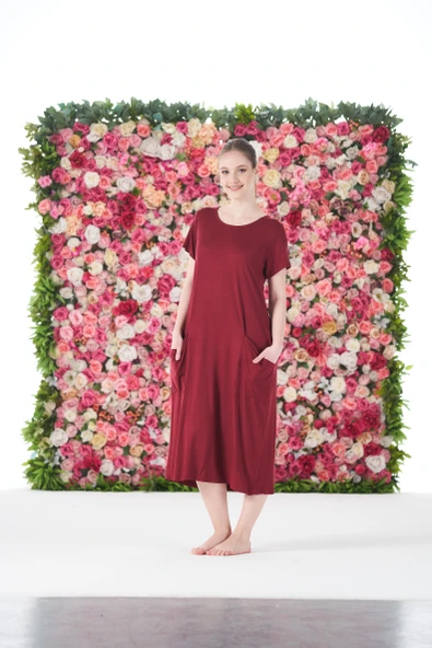 Gd Goldoremi 25234 Kadın Yuvarlak Yaka Bol Cepli Kısa Kollu Elbise - 3