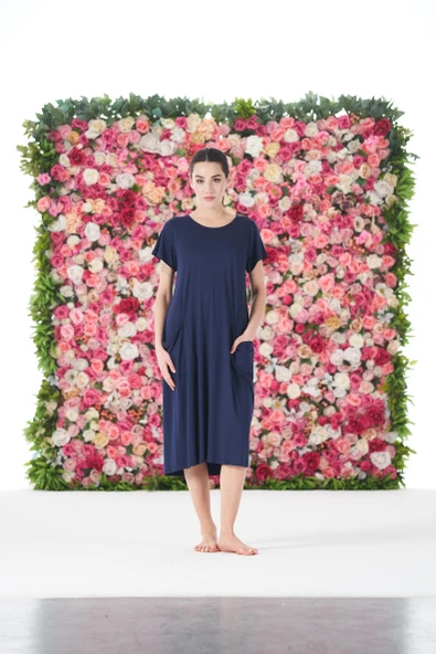 Gd Goldoremi 25234 Kadın Yuvarlak Yaka Bol Cepli Kısa Kollu Elbise - 4