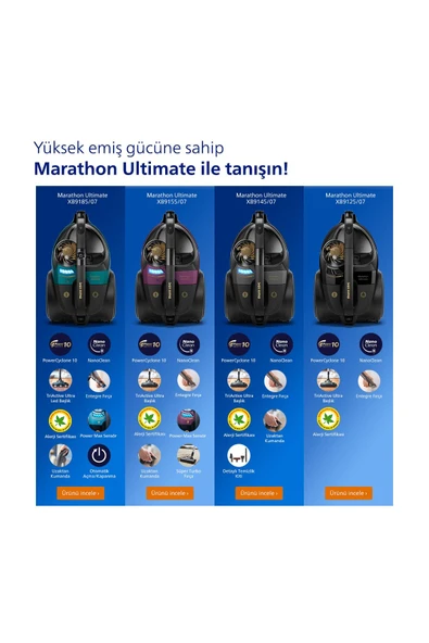 Philips Phılıps Süpürge Torbasız Xb9185/07 Yeni Marathon Ultimate 8m H13