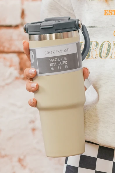 Kulplu Minimalist Yalıtımlı Vakumlu Bardak - 30oz (Jet Stream) - 2
