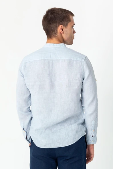 Comfort Fit Rahat Kesim 4 Düğmeli Hakim Yaka Yüzde Yuz Keten Kumaşdan Rahat Gömlek - 9