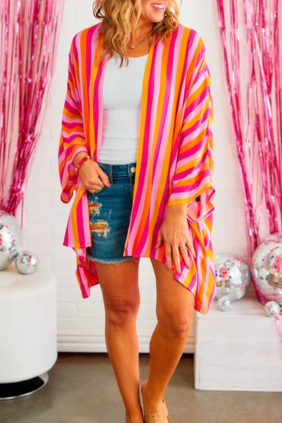 Kadın Çizgili Kimono (Gül Çizgili)
