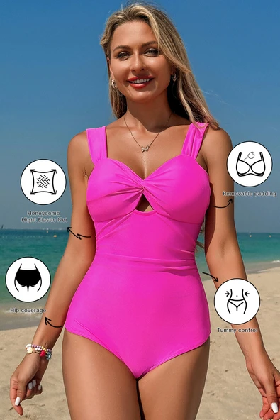 Sırtı Açık Tek Parça Mayo (Parlak Pembe)