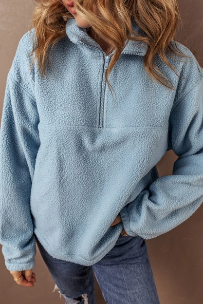 Kadın Fermuarlı Polar Sweatshirt (Myosotis)