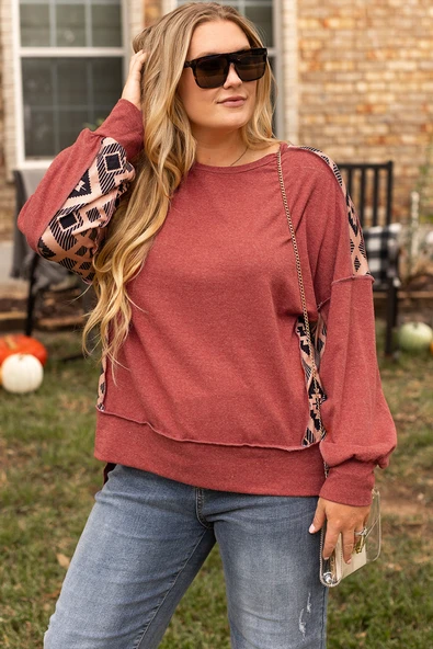 Kadın Aztec Desenli Sweatshirt (Sekoya Budak)