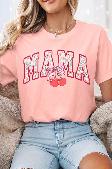 Bayan Pembe Çiçek Desenli Grafik Baskılı T-shirt (Pembe)