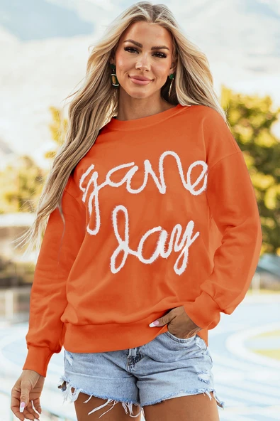 Kadın Grafik Baskılı Sweatshirt (Kızıl Kahverengi - Turuncu)