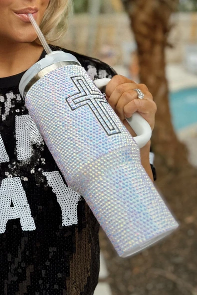 Beyaz Taşlı Kulplu Termos Bardak - 40 OZ (Beyaz) - 2