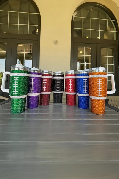 Turuncu Rhinestone Rugby Desenli Vakumlu Bardak - 1.2L (Turuncu) - 4