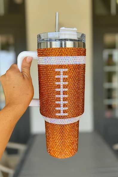 Turuncu Rhinestone Rugby Desenli Vakumlu Bardak - 1.2L (Turuncu)