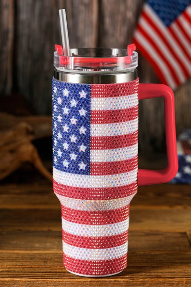 Termos Bardak - Amerikan Bayrağı Desenli - 40oz (Kırmızı)