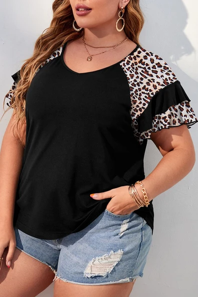Leopar Desenli Yazlık Bluz (Siyah)
