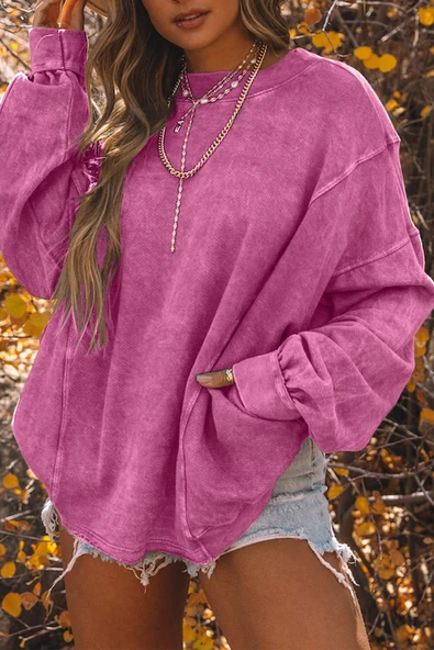 Kadın Sırtı Açık Büzgülü Oversize Sweatshirt (Gül Rengi)