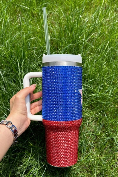 Yıldız Desenli Termos Bardak - 40oz (Koyu Mavi) - 2