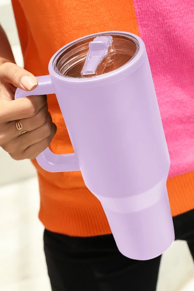 Paslanmaz Çelik Pipetli Vakum Bardak - 40oz (Orkide Yaprağı)