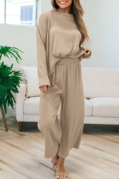 Kadın Dokulu Bol Kesim Pijama Takımı (Duman Grisi)