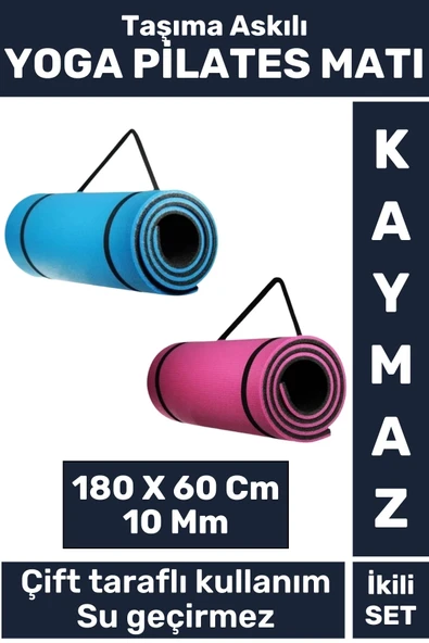Premium Kompakt Taşıma Askılı Çift Taraflı Su Geçirmez Kamp Uyku Minder Yoga Pilates Matı 10 Mm 2'li