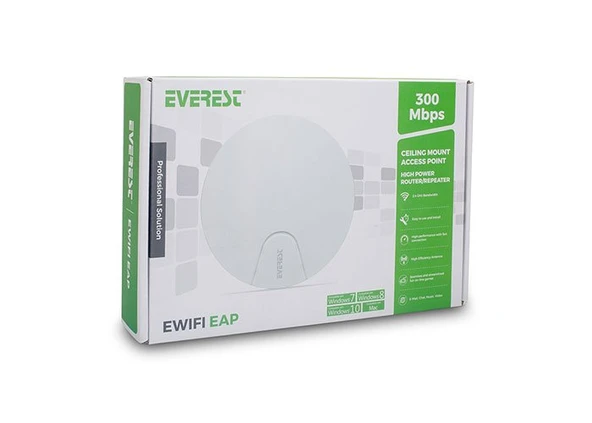 Everest EWİFİ EAP 300 Mbps 11N 2.4Ghz Tavan Kablosuz Router Acces Point Sinyal Güçlendirici
