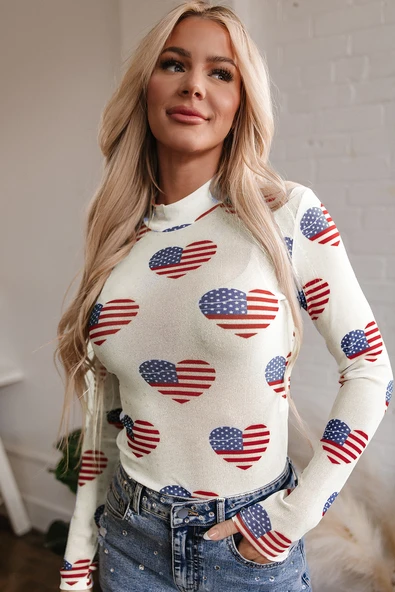 Kadın Uzun Kollu Simli Body (Beyaz)