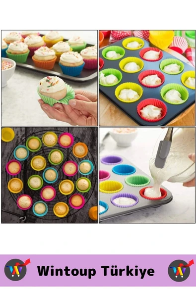 Premium Yüksek Isıya Dayanıklı Esnek Yapışmaz Tekrar Kullanılabilir Silikon Kek Muffin Kalıbı 12'li - 4