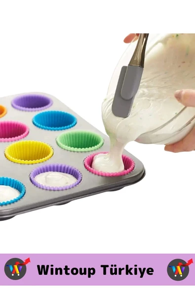 Premium Yüksek Isıya Dayanıklı Esnek Yapışmaz Tekrar Kullanılabilir Silikon Kek Muffin Kalıbı 12'li - 3