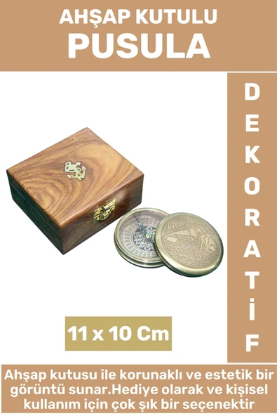 Premium Yüksek Kaliteli Erkek Arkadaş Sevgili Hediyelik Dekoratif Koleksiyon Ahşap Kutulu PUSULA ürün görseli