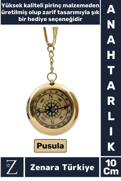 Premium Yüksek Kaliteli Pirinç Dekoratif Şık Hediyelik Denizcilik Tasarım PUSULA Anahtarlık