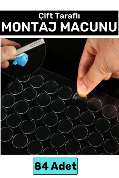Premium Cam Metal Plastik Ahşap Mermer Çift Taraflı Şeffaf Nano Yuvarlak Montaj Macunu 84 Adet