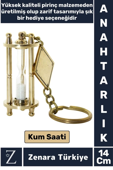 Premium Yüksek Kaliteli Pirinç Dekoratif Şık Hediyelik Denizcilik Tasarım KUM SAATİ Anahtarlık