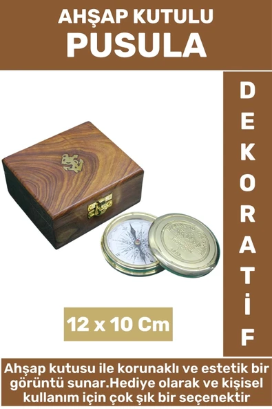 Premium Yüksek Kalite Erkek Arkadaş Sevgili Baba Hediyelik Dekoratif Koleksiyon Ahşap Kutulu PUSULA ürün görseli