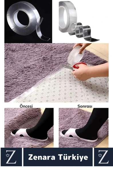 Premium Güçlü Yüksek Mukavemetli 60 Kg Kapasite Nano Çift Taraflı Doku Şeffaf Bant 3 Metre X 2 Adet - 4