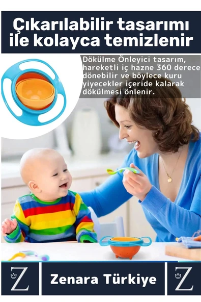Premium BPA Free Pratik Kolay Temizlenir Dönen Tasarım Eğlenceli Dökülmeyen Bebek Mama Kasesi - 2