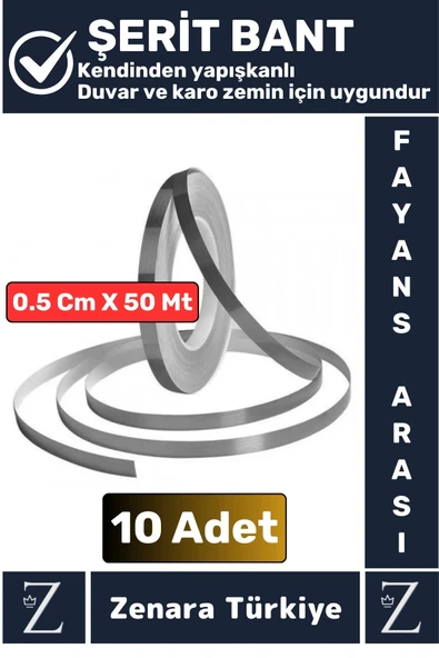 Premium Güçlü Kendinden Yapışkanlı Su Geçirmez Fayans Arası Şerit Derz Bant 0.5 CmX50 Metre 10 Adet