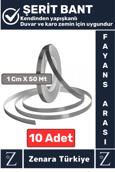 Premium Güçlü Kendinden Yapışkanlı Su Geçirmez Fayans Arası Şerit Derz Bant 1 Cm X 50 Metre 10 Adet