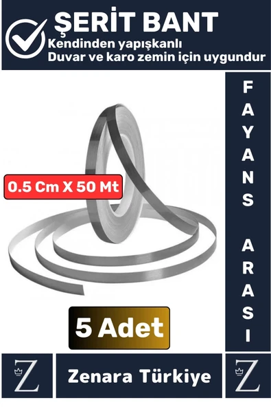 Premium Güçlü Kendinden Yapışkanlı Su Geçirmez Fayans Arası Şerit Derz Bant 0.5 Cm X 50 Metre 5 Adet