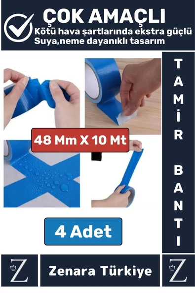 Ultra Güçlü Suya Neme Dayanıklı Çok Amaçlı Onarım Tamir İzolasyon Bantı Mavi 48 Mmx10 Mt 4 Adet