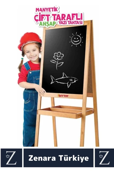 Premium Kalem Silgi Tebeşir Çift Taraflı Manyetik Kara Tahta Ayaklı Ahşap YAZI TAHTASI 110 X 45 Cm - 2