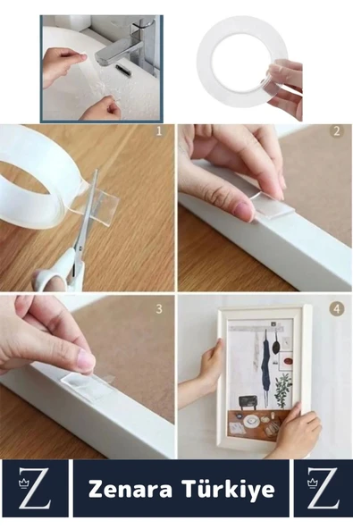 Premium Güçlü Yüksek Mukavemetli 60 Kg Kapasite Nano Çift Taraflı Doku Şeffaf Bant 3 Metre X 3 Adet - 5