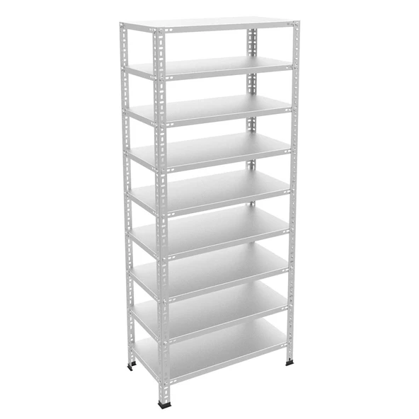 9 Katlı Galvaniz Çelik Raf - Depo, Arşiv, Kiler, Dosya, Market Rafı, Civatalı Raf Sistemi  43x60 cm 300 cm 0.70 mm