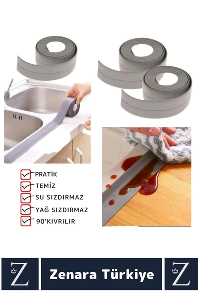 Premium Ekstra Dayanıklı Pvc Yağ Kenar Küf Önleyici Gri Sızdırmaz İzolasyon Bantı 3.2 Mt X 3 Adet - 2