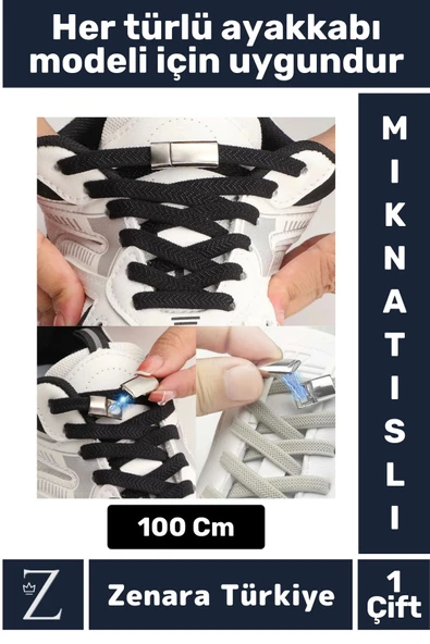 Premium Pratik Şık Klipsli Manyetik Mıknatıslı Lastikli Çocuk Ayakkabı Bağcığı 100 Cm 1 Çift