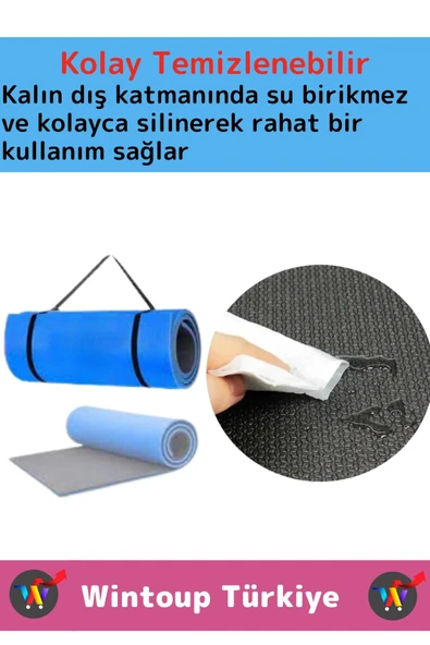 Özel Çift Taraflı Kaymaz Silinebilir Yoga Meditasyon Fitness Kamp Minderi 6,5Mm Askılı Mat 2'li Set - 3