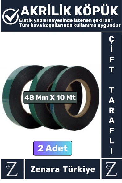 Ultra Güçlü İz Bırakmaz Elastik Kolay Şekil Alan Çift Taraflı Akrilik Köpük Bant 48MmX10 Metre 2Adet
