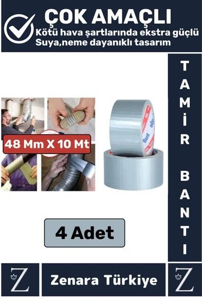 Ultra Güçlü Suya Neme Dayanıklı Çok Amaçlı Onarım Tamir İzolasyon Bantı Gri 48 Mm x 10 Metre 4 Adet