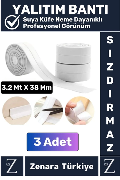 Premium Uzun Ömürlü Suya Neme Küfe Dayanıklı Mutfak Lavabo Pencere Kenar Yalıtım Bandı 3.2 Mt X 3 Ad