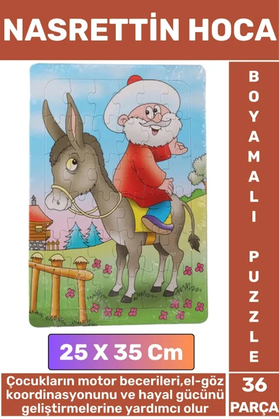 Premium Eğlenceli El-Göz Koordinasyonu Motor Becerisi 36 Parça Boyamalı Puzzle NASRETTİN HOCA ürün görseli
