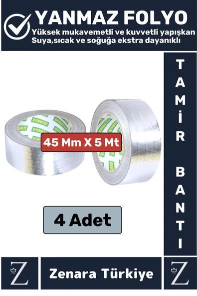 Suya Yüksek Sıcaklığa Dayanıklı Tamir Soba Boru Yama Alüminyum Yanmaz Folyo Bant 45 Mm-5 Mtr 4 Adet