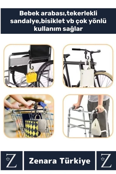 Premium Portatif Kolay Kullanım Poşet Taşıma Bisiklet Bebek Arabası Çok Amaçlı Taşıma Kancası 5 Adet - 2