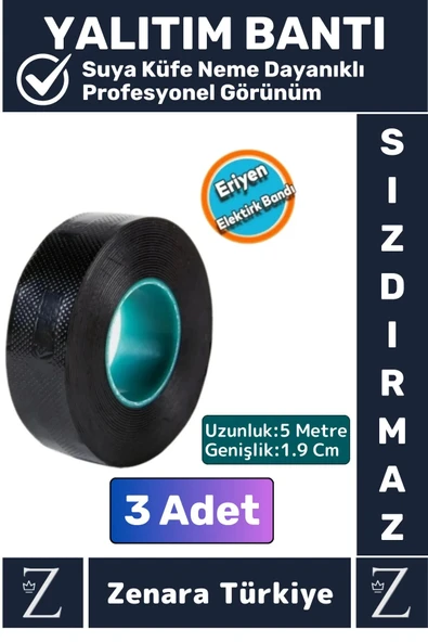 Premium Yanmaz Su Geçirmez Ekstra Güçlü Yapışkanlı Kendinden Eriyen Kauçuk Yalıtım Bant 5 Mt X 3 Adt